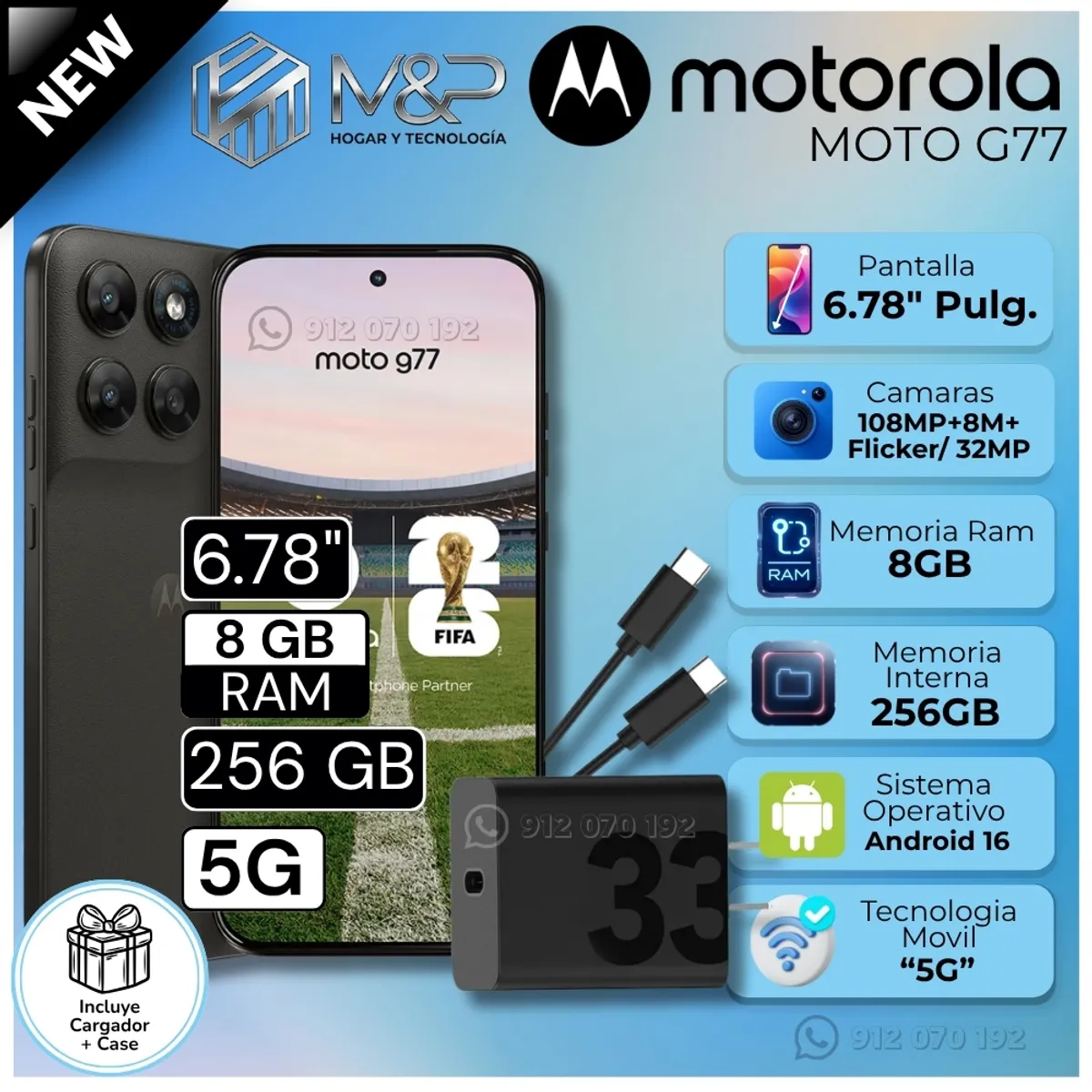 Celular Motorola G77 5G 6.78"  Pulg. 8GB RAM 256GB Android 16 - Negro, marca MOTOROLA - Foto Principal