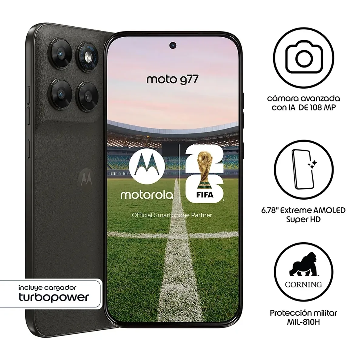 Celular Motorola G77 5G 6.78"  Pulg. 8GB RAM 256GB Android 16 - Negro, marca MOTOROLA - Foto 2