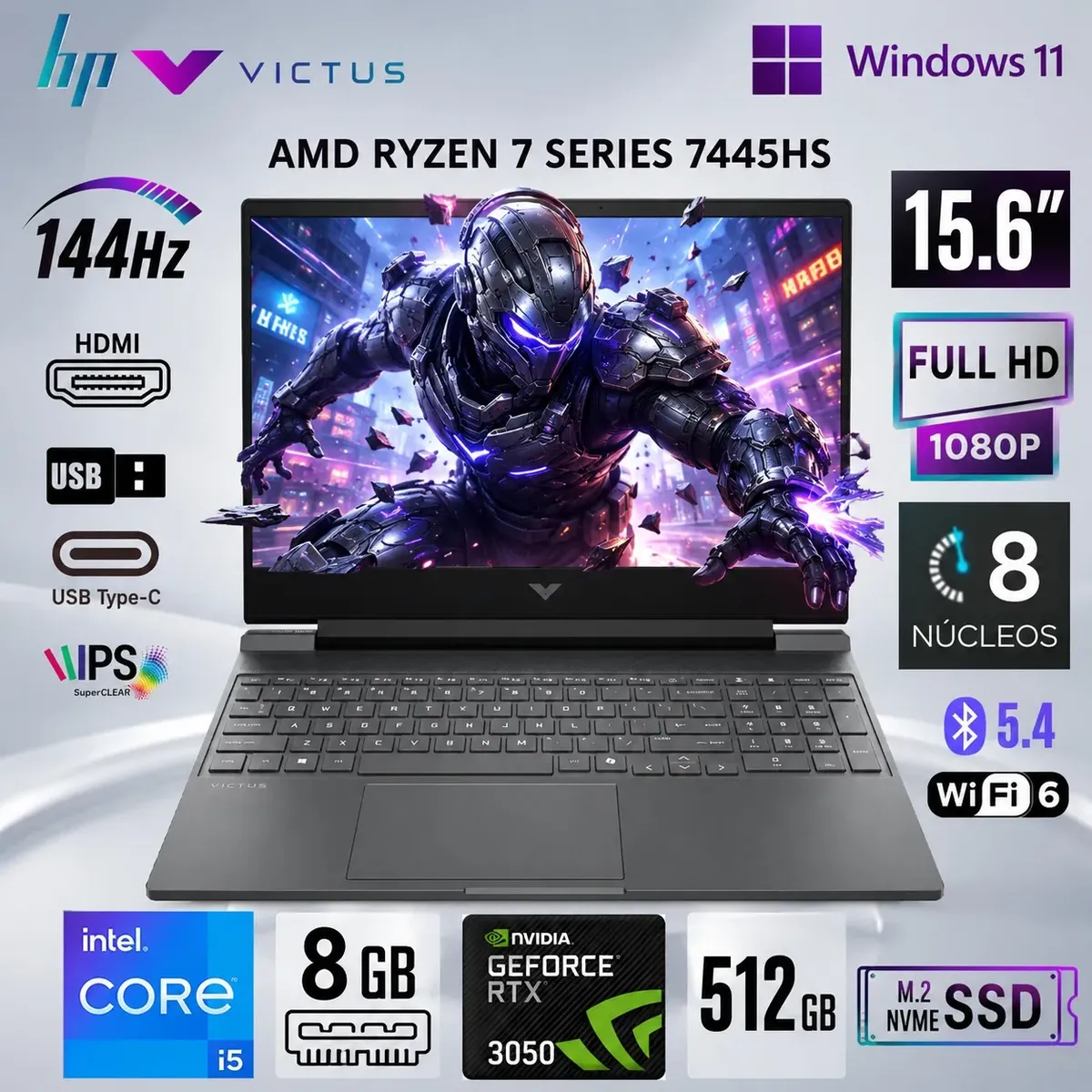 HP - Notebook HP Victus Gaming 15-fa2035la 15.6 FHD IPS Core i5-13420H hasta 4.6G 8GB DDR4