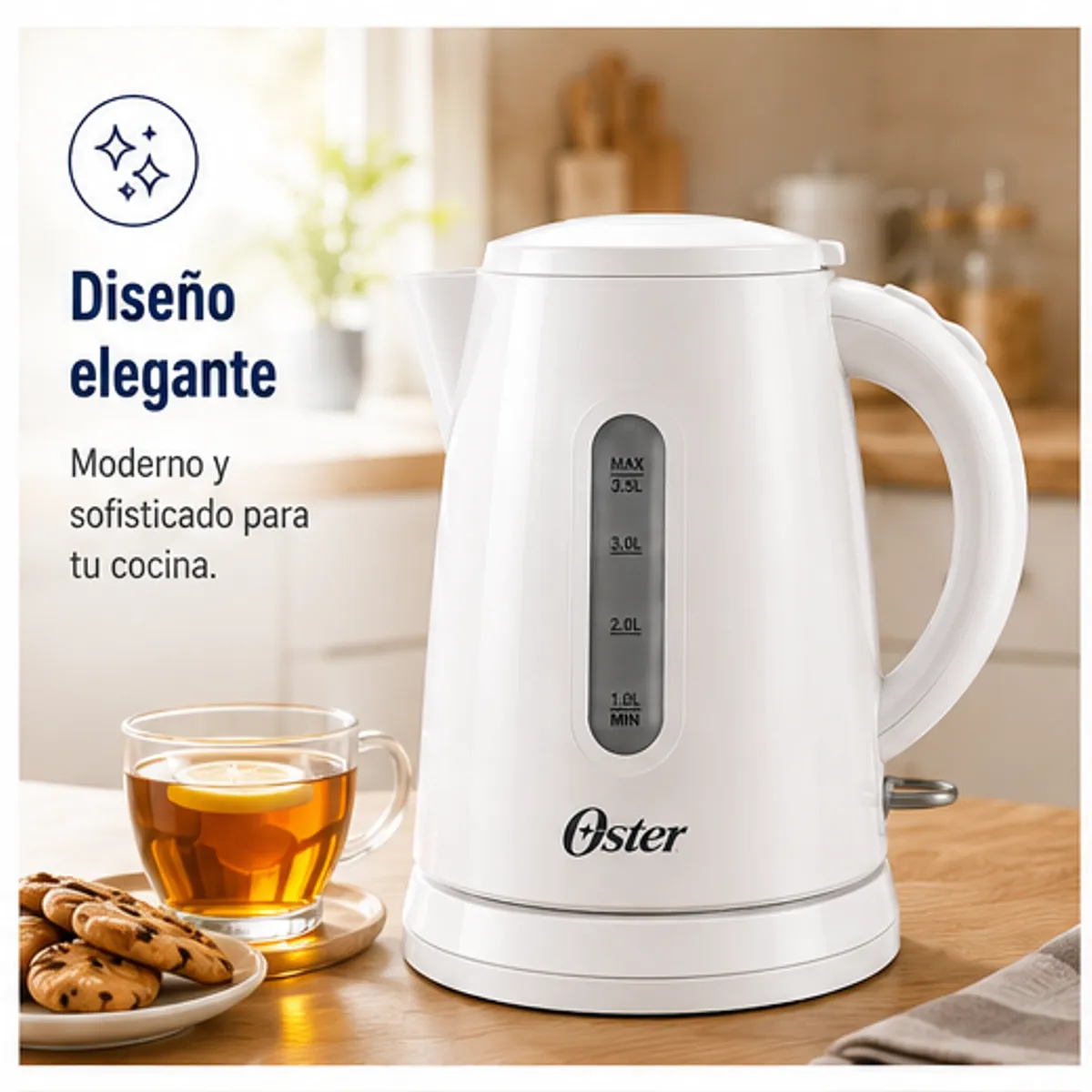 OSTER - Hervidor Eléctrico Oster BVSTKT35W 3.5 Litros 2200W con Apagado Automático y Base 360°