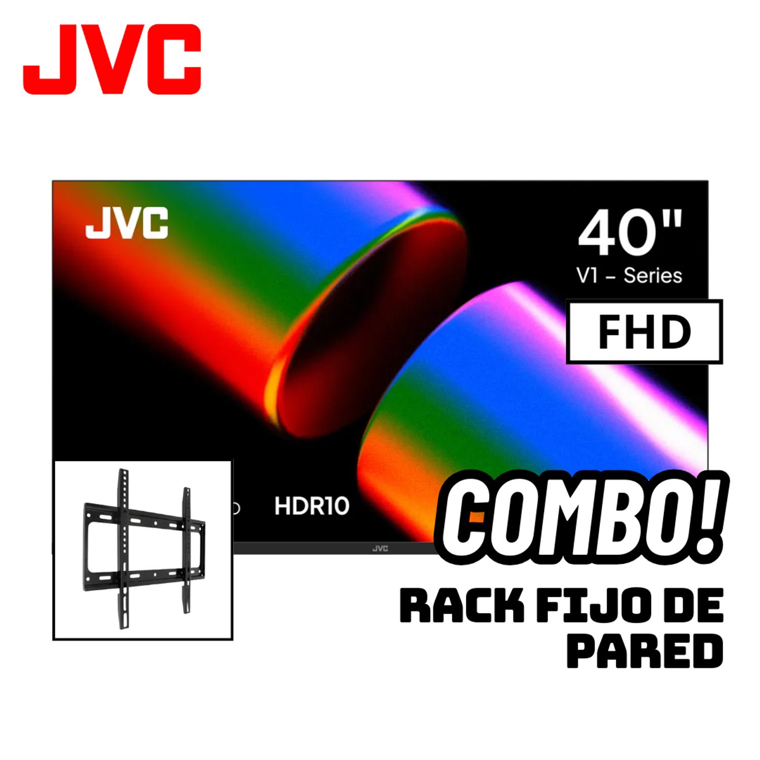TELEVISOR JVC 40 QLED SMART TV GOOGLE TV FHD - LT-40KB758 + RACK FIJO