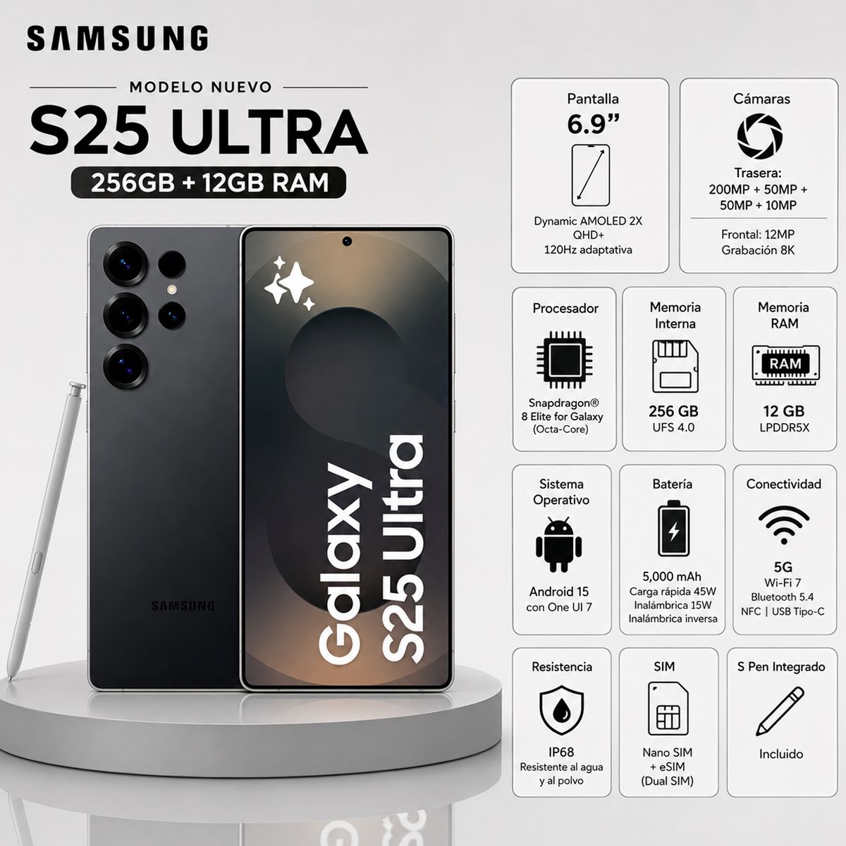 Celular Samsung S25 ULTRA 256GB 12GB Titanium Black, marca SAMSUNG - Foto Principal