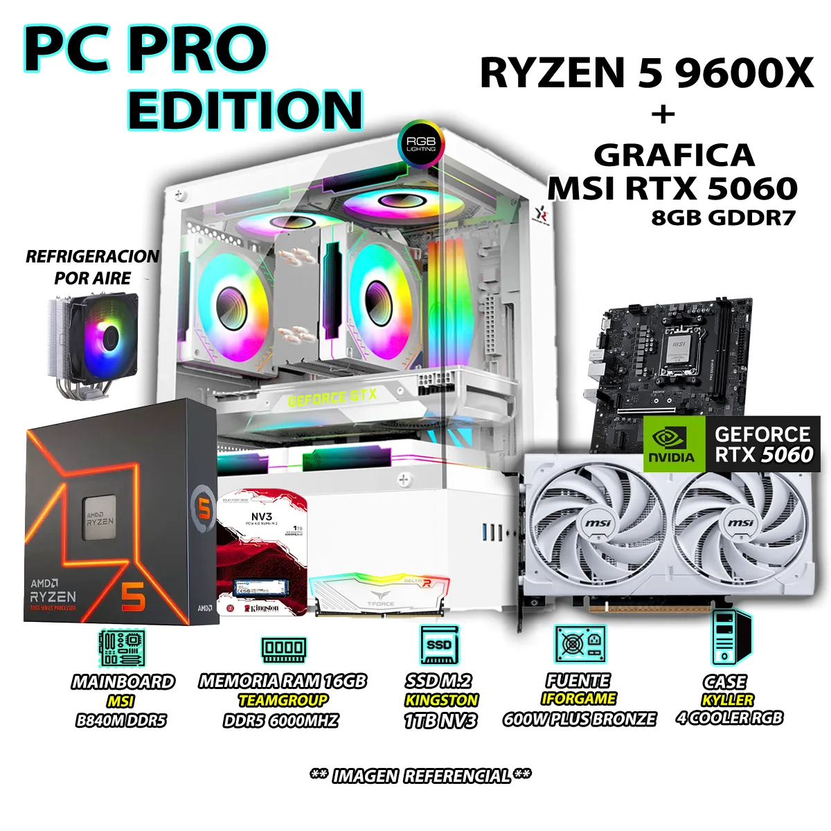 AMD - PC Gamer Pro RYZEN 5 9600X RAM 16GB DDR5 SSD 1TB GRAFICA MSI RTX 5060 8GB.