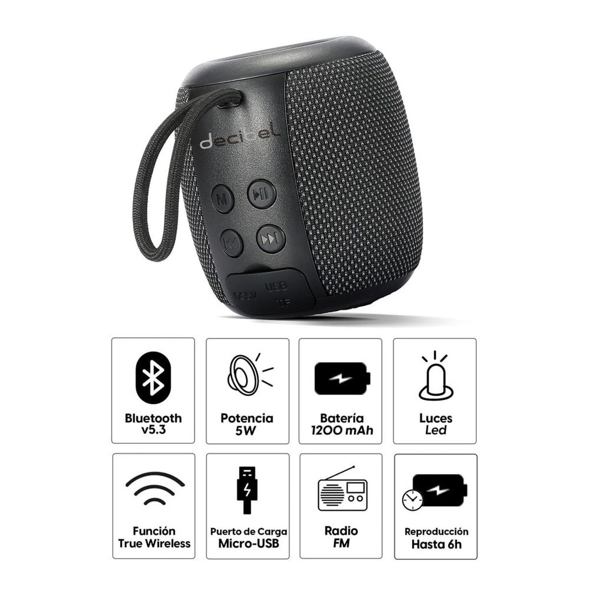 DECIBEL - Parlante bluetooth Decibel Mini 5W FM/USB/micro usb negro