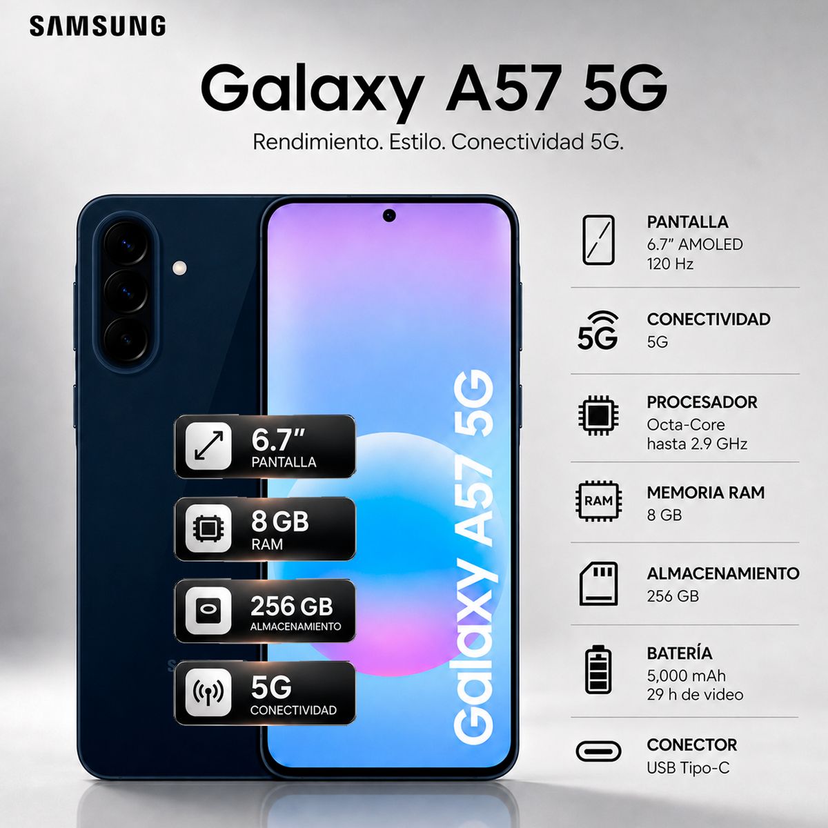 SAMSUNG - Celular Samsung Galaxy A57 5G 8GB - 256GB AZUL