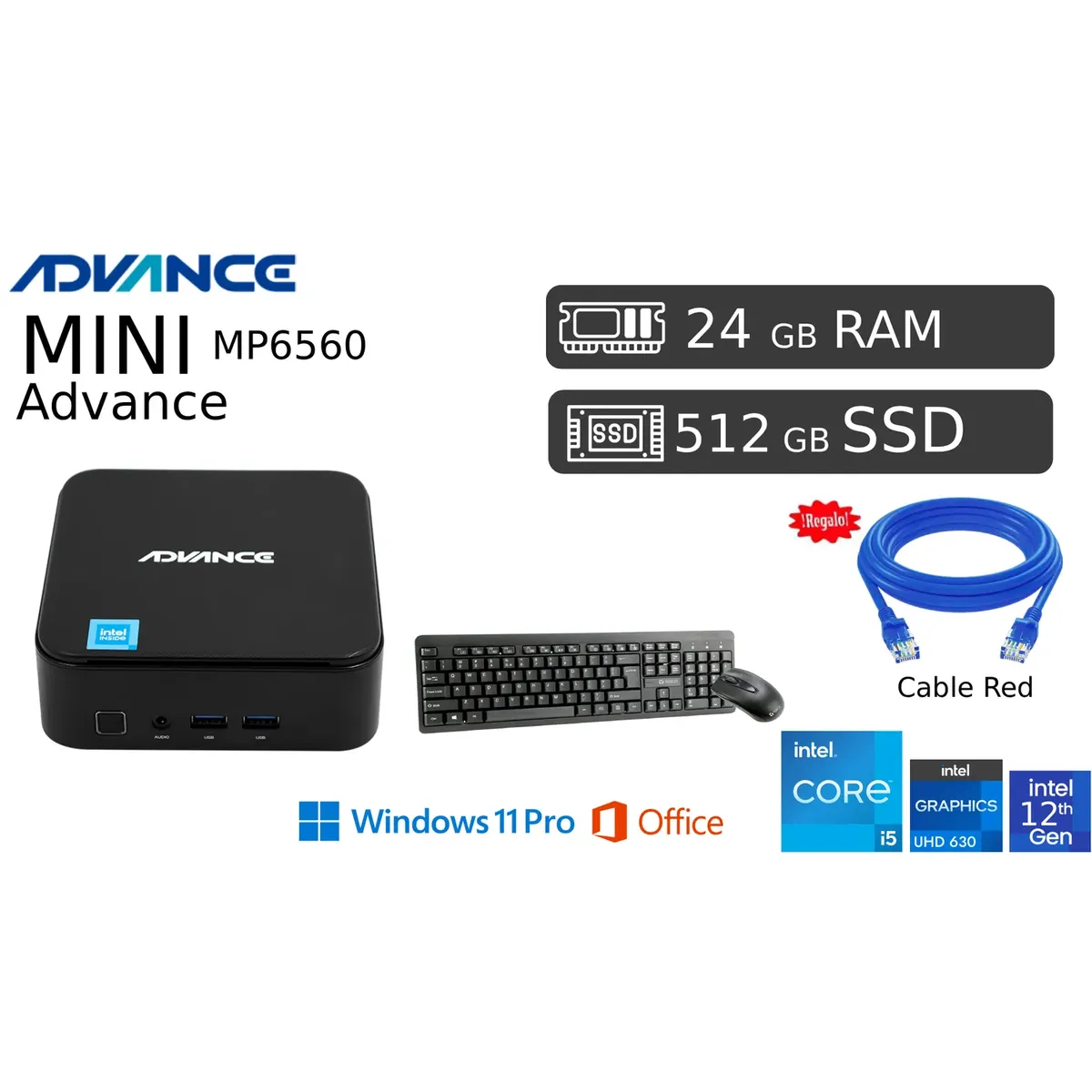 ADVANCE - Computadora Mini PC Ci5-12450H 24 GB Ram 512GB SSD + 1TB Hdd  Windows 11 Pro Garantía.