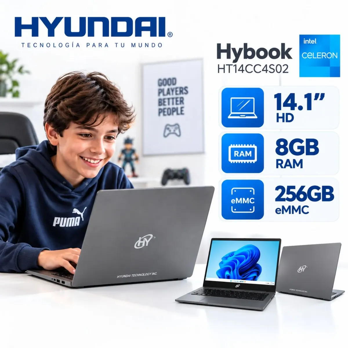 Laptop Hyundai Hybook HT14CC4S02 Celeron N4020, 8GB RAM, 256GB eMMC, 14.1″ HD, Windows10., marca HYUNDAI - Foto Principal