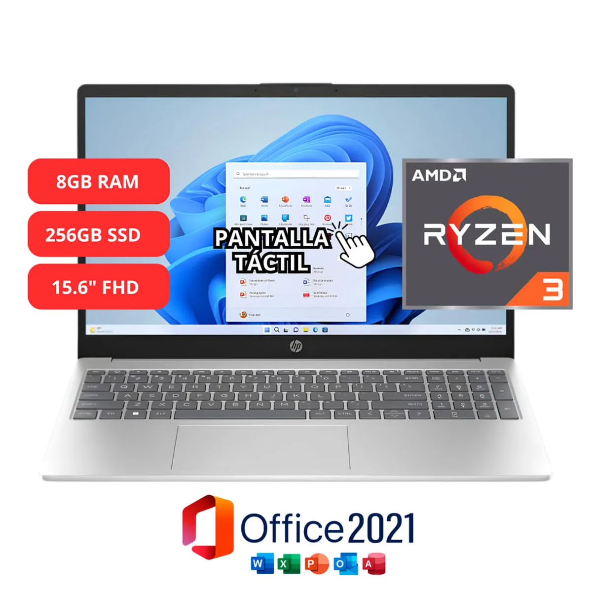 HP - Laptop HP 17 15.6" Ryzen 3 7320U 256GB SSD 8GB RAM AMD Radeon Windows 11 natural silver + Office 2021