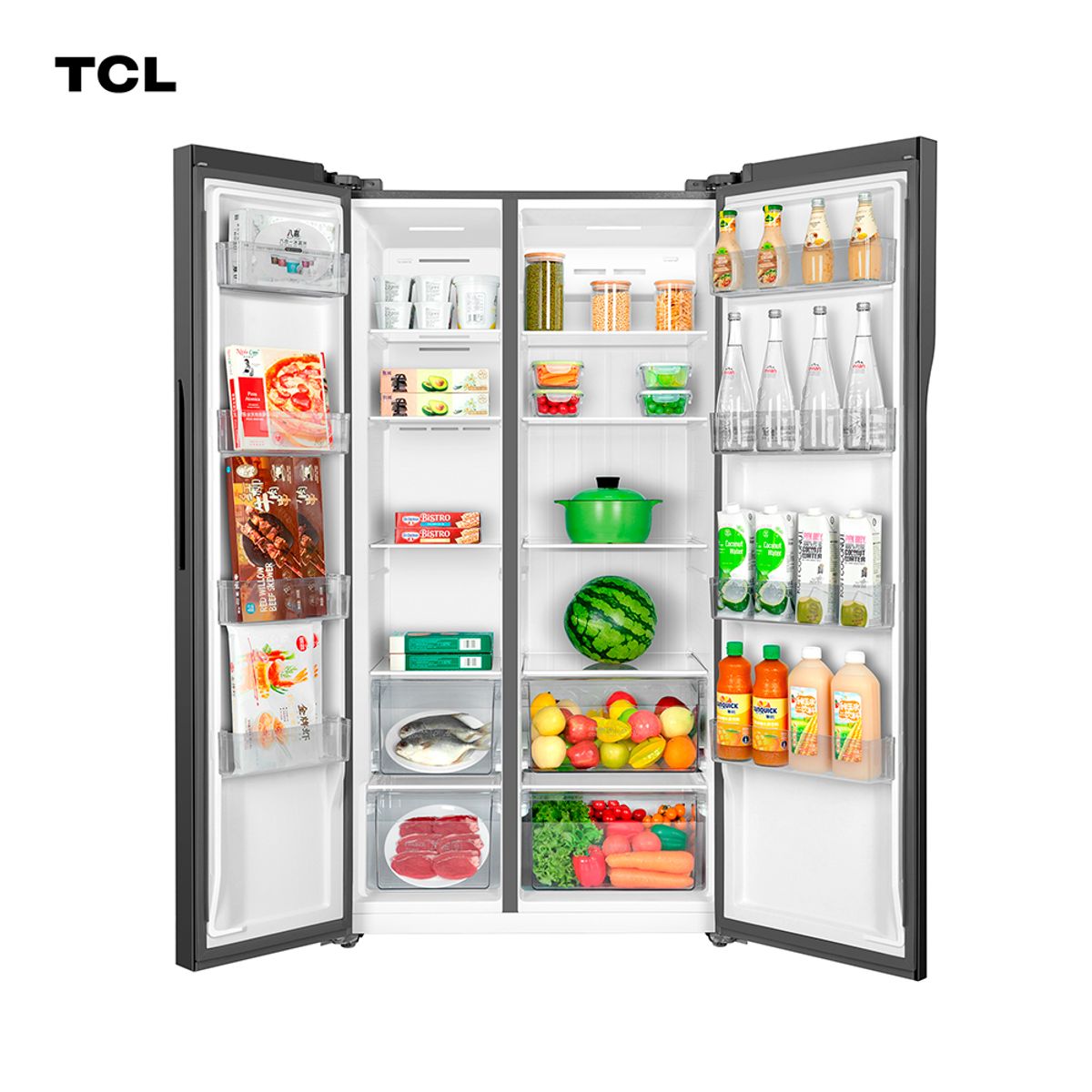 TCL - Refrigeradora TCL P650SBGB 595 L Side By Side black glass