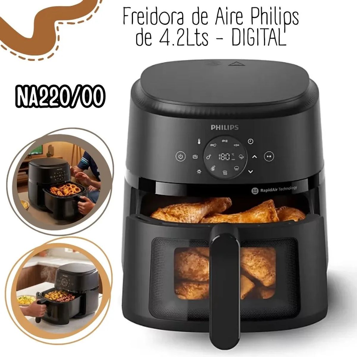 PHILIPS - Freidora de Aire Philips de 4.2Lts - DIGITAL NA22000
