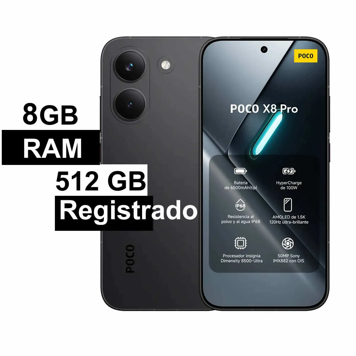XIAOMI - POCO X8 Pro Negro 8 GB RAM + 512 GB ALMACENAMIENTO REGISTRADO