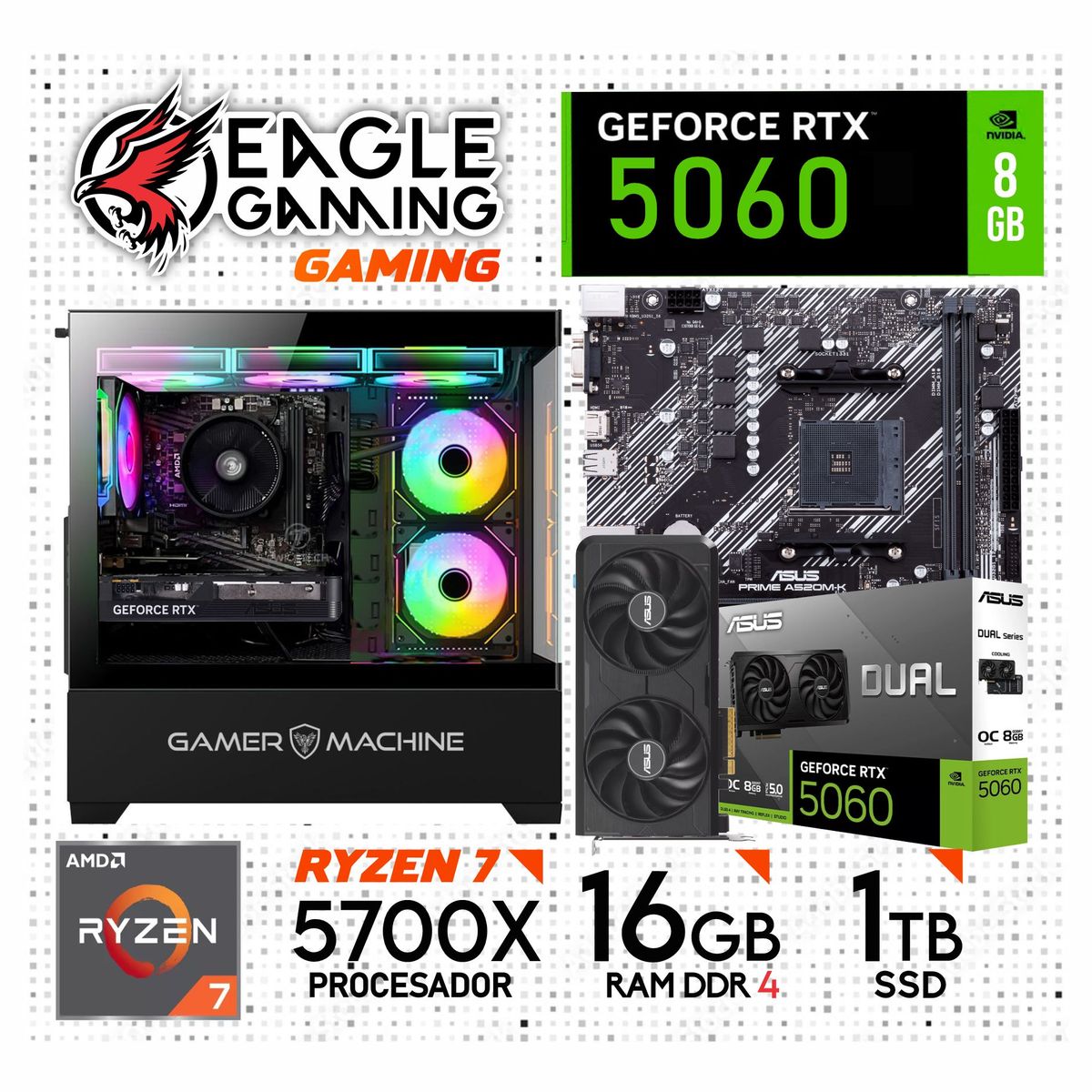 NVIDIA - PC Gamer AMD Ryzen 7 5700X + RAM 16GB DDR4 + SSD 1TB + NVIDIA GeForce RTX 5060 8GB.