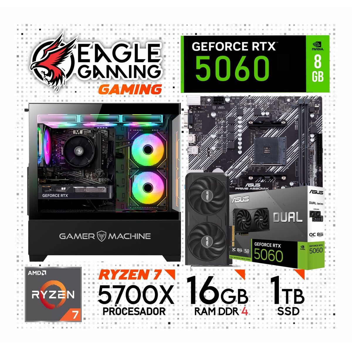 NVIDIA - PC Gamer AMD Ryzen 7 5700X + RAM 16GB DDR4 + SSD 1TB + NVIDIA GeForce RTX 5060 8GB.
