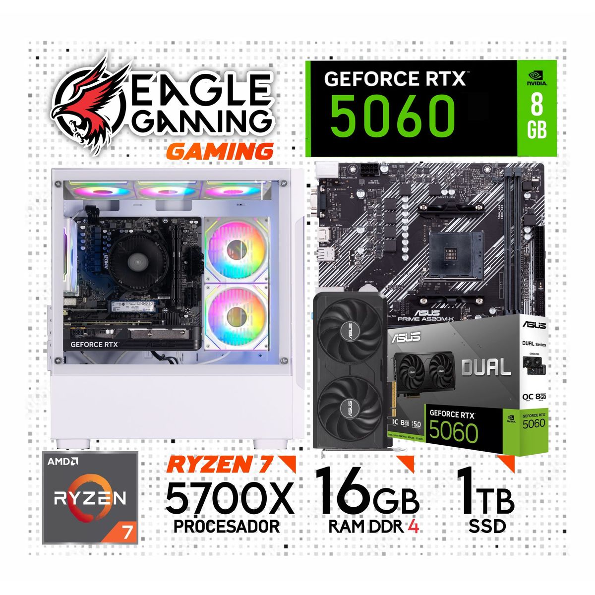 NVIDIA - PC Gamer AMD Ryzen 7 5700X + RAM 16GB DDR4 + SSD 1TB Novem + NVIDIA GeForce RTX 5060 8GB.