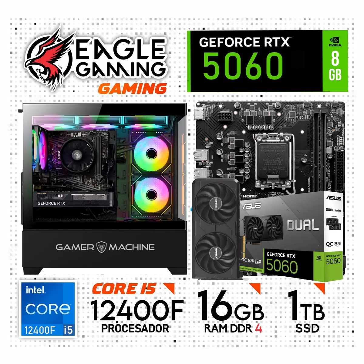 NVIDIA - PC Gamer Intel Core i5 12400F 12ª Gen + RAM 16GB DDR4 + SSD 1TB + NVIDIA RTX 5060.
