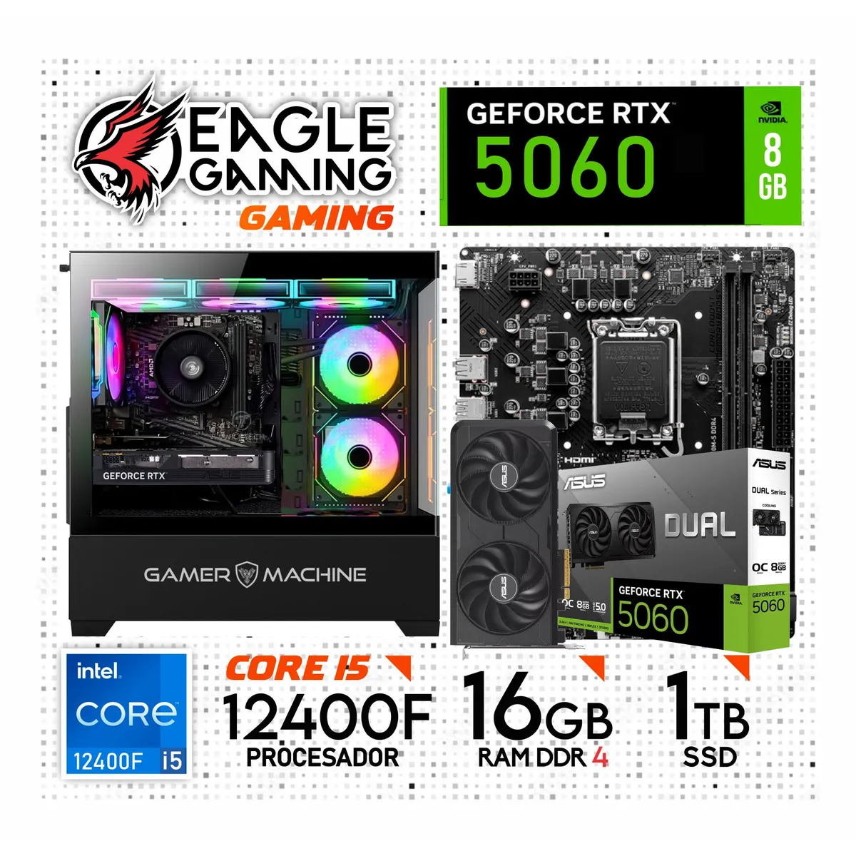 NVIDIA - PC Gamer Intel Core i5 12400F 12ª Gen + RAM 16GB DDR4 + SSD 1TB + NVIDIA RTX 5060.