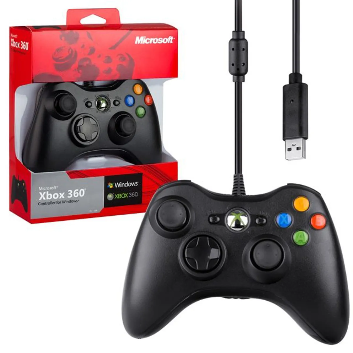 MICROSOFT - Mando para Xbox 360 con cable, alta calidad Negro Reacondicionado