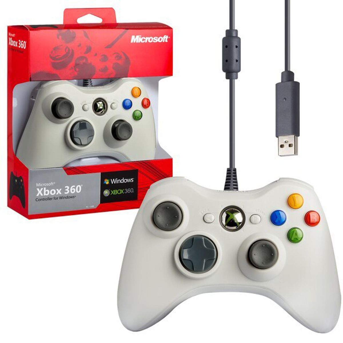 MICROSOFT - Mando para Xbox 360 con cable, alta calidad Blanco Reacondicionado