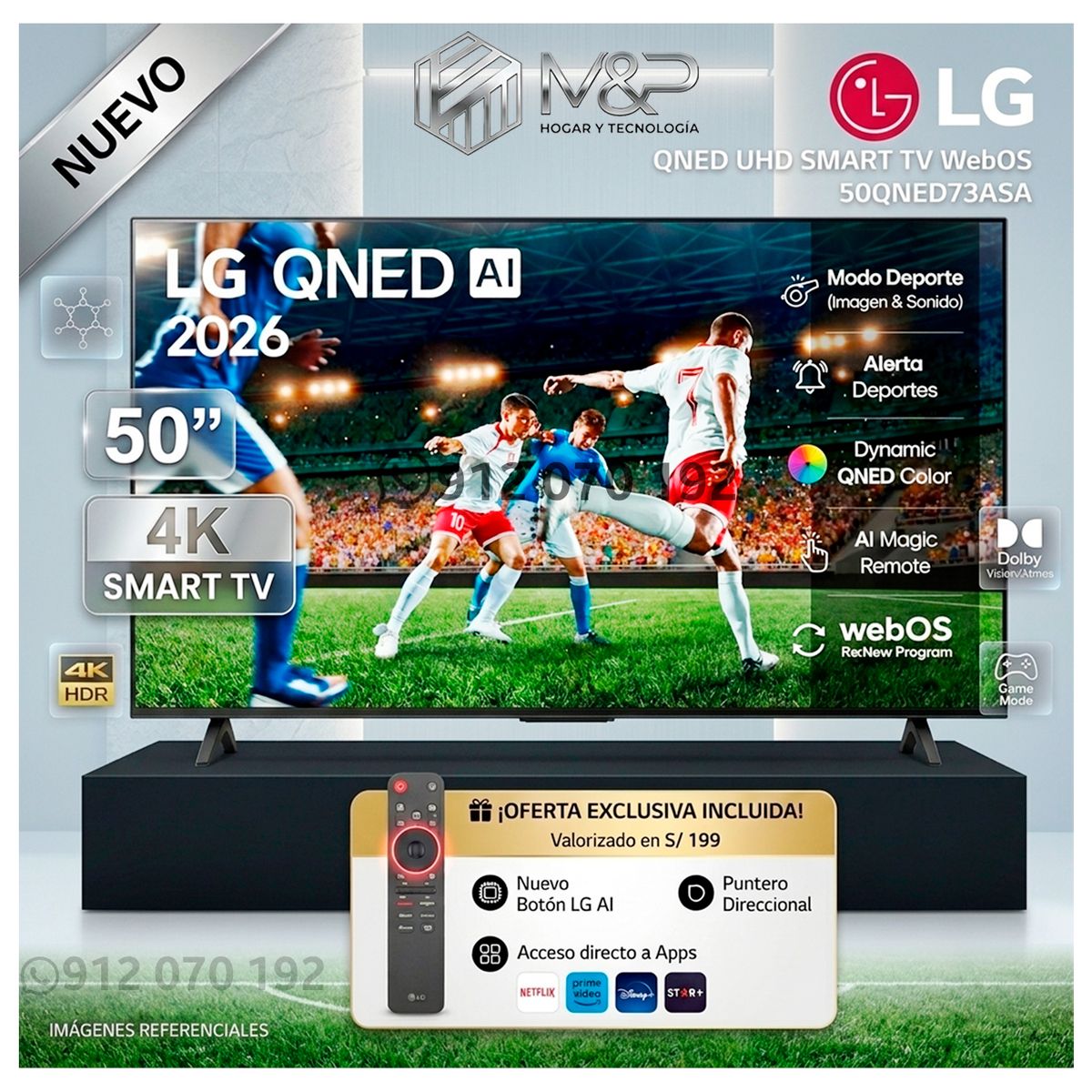 LG - Televisor LG 50 4K QNED ThinQ Ai Smart TV webOS 50QNED73ASA 2026