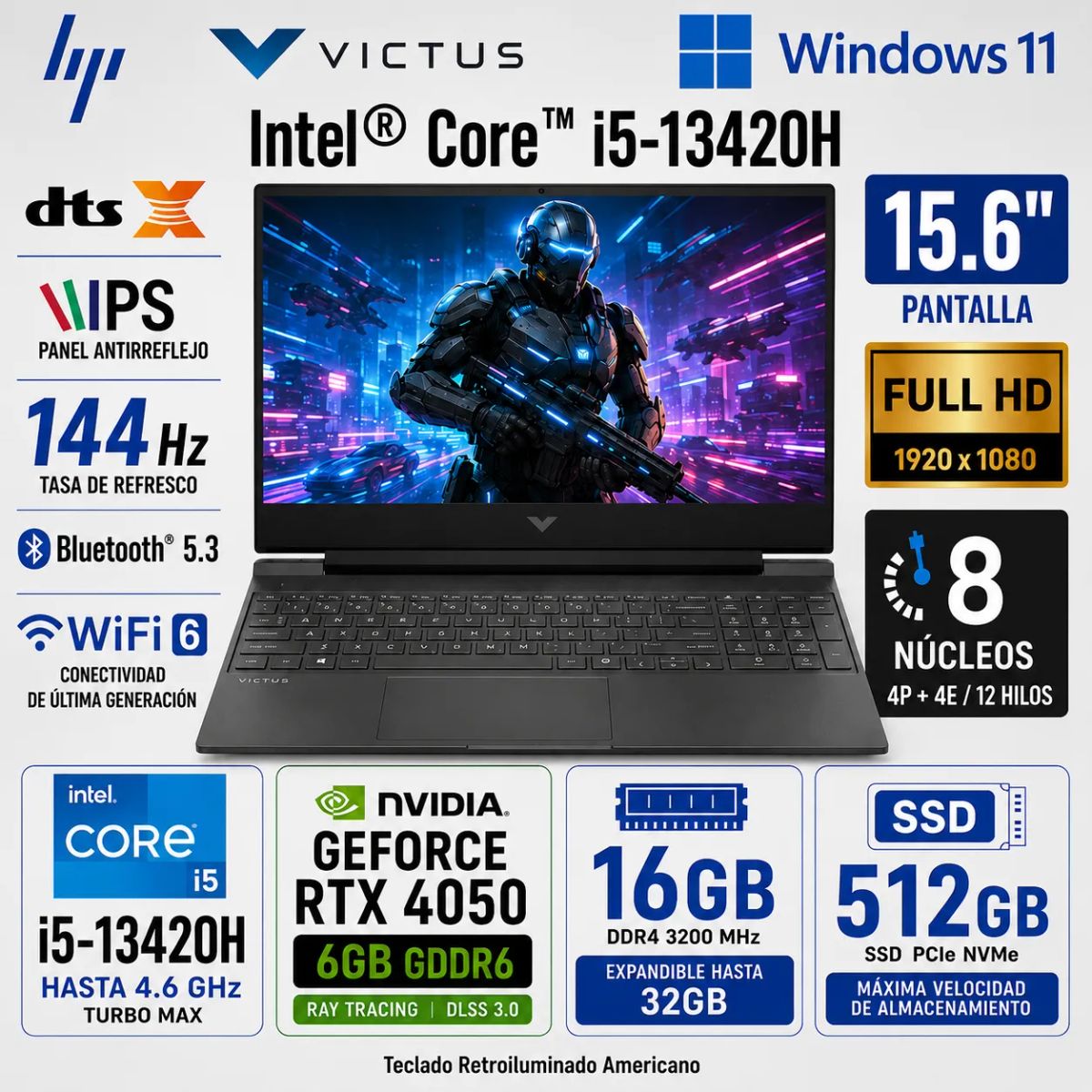 HP - Laptop HP Victus Gaming 15-FA2082WM Intel Core i5-13420H 16GB RAM 512GB SSD RTX 4050-6GB 15.6 FHD