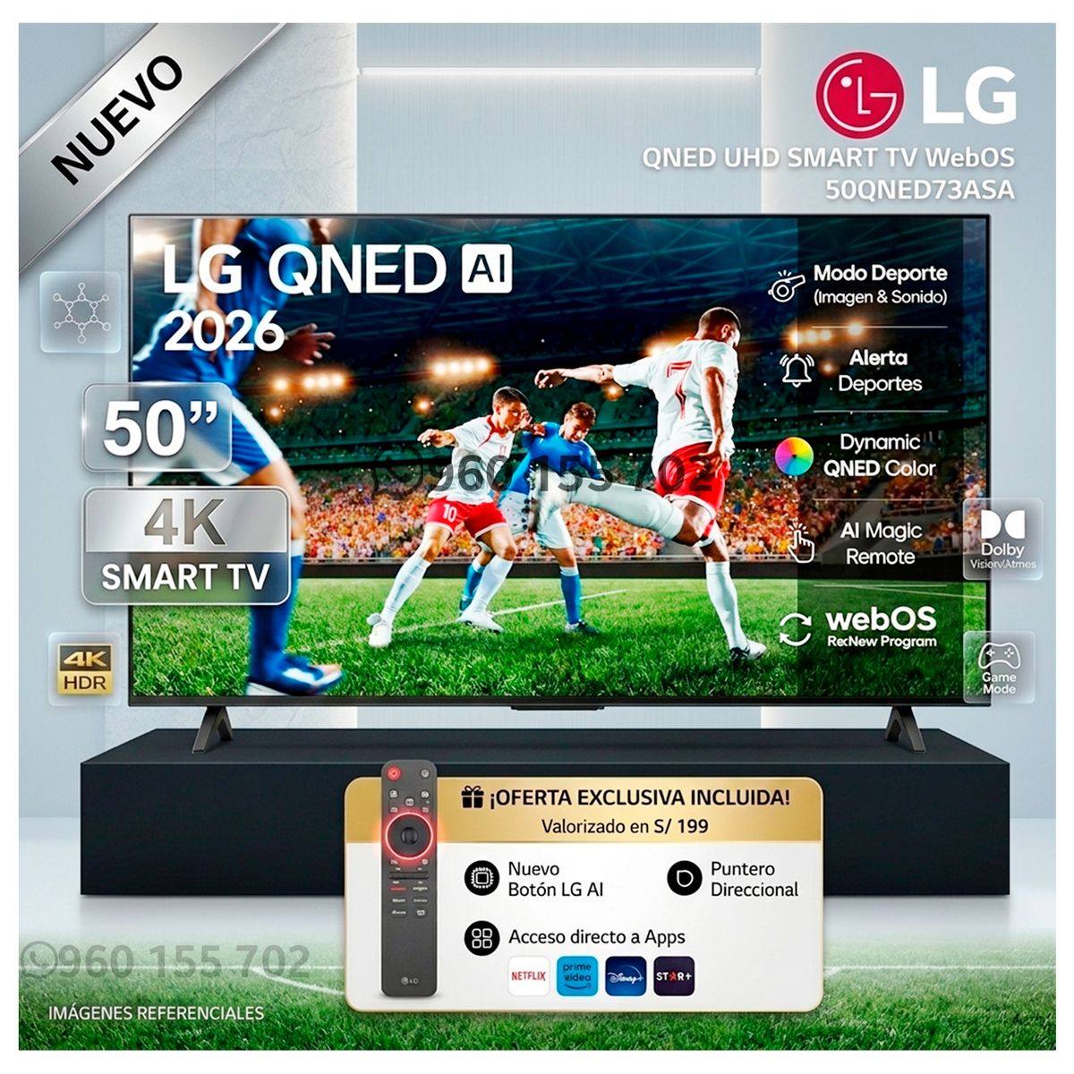 LG - Televisor LG 50 4K QNED Smart TV webOS ThinQ Ai  50QNED73ASA 2026 - Modelo nuevo