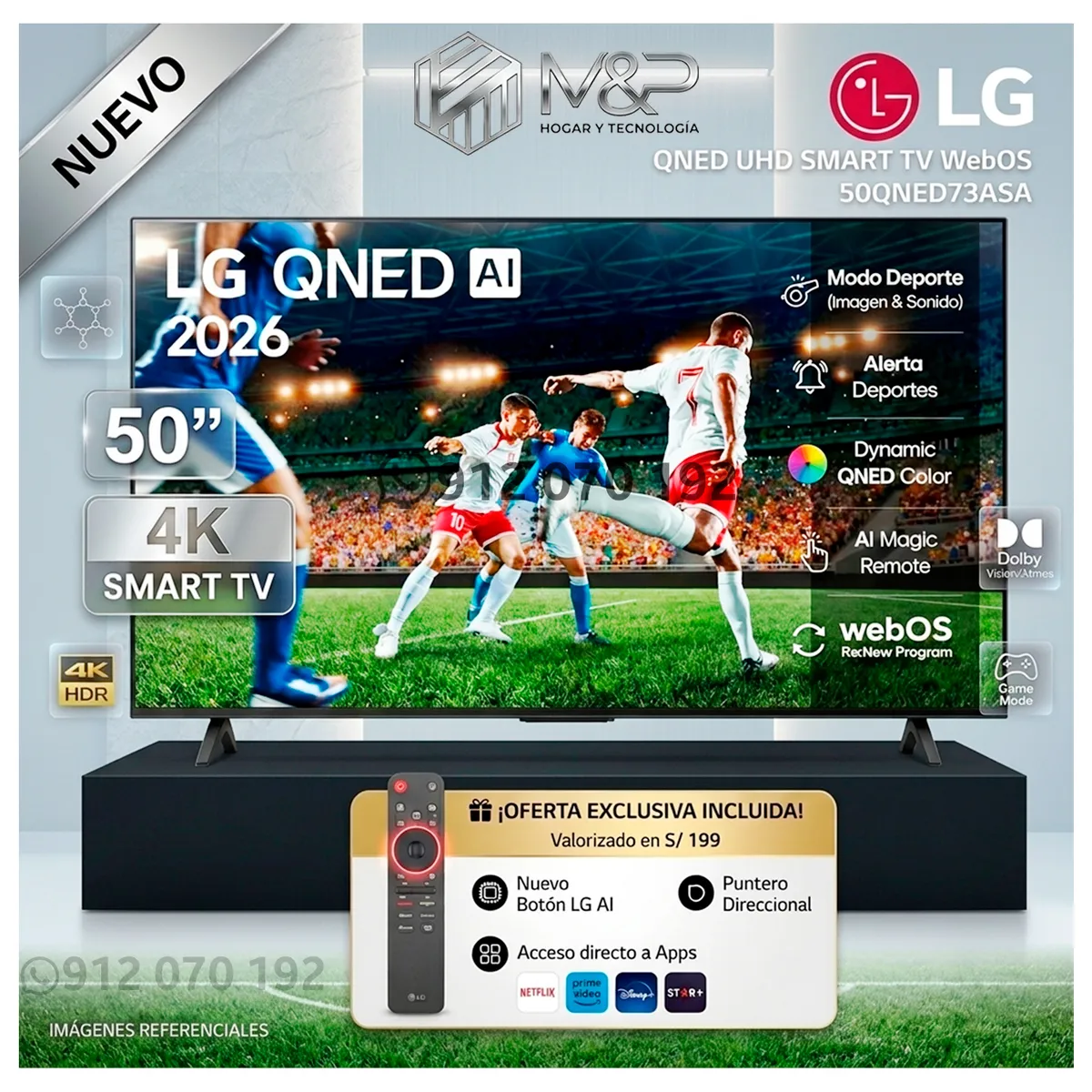 LG - Televisor LG 50 4K QNED Smart TV webOS ThinQ Ai  50QNED73ASA 2026 - Modelo nuevo