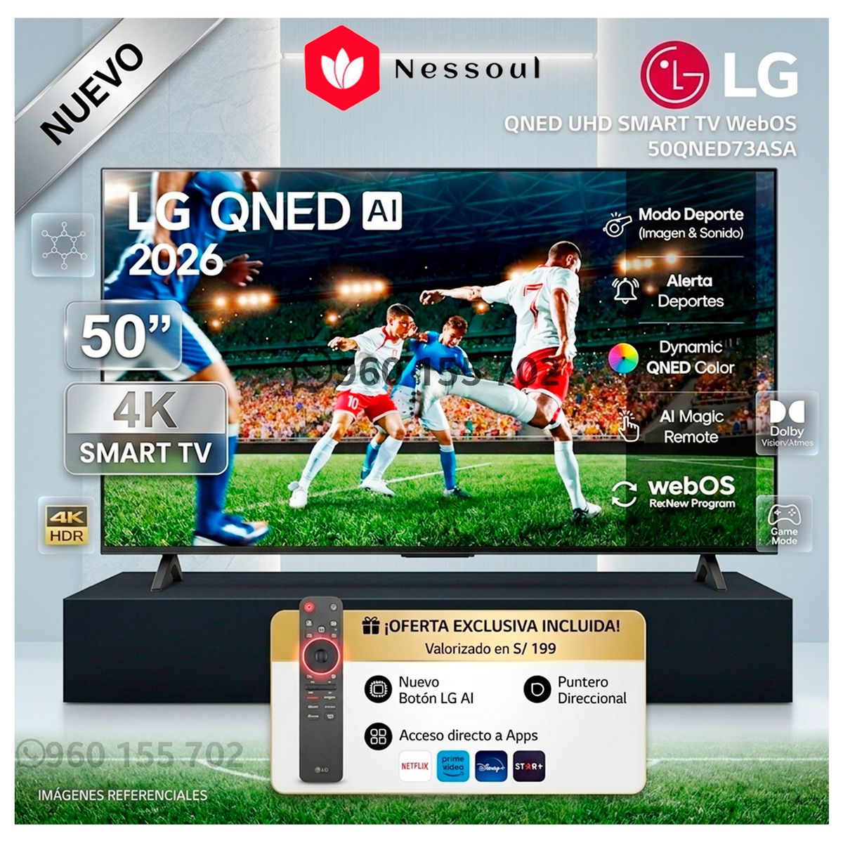 LG - Televisor LG 50 4K QNED ThinQ Ai Smart TV webOS 50QNED73ASA 2026 - Modelo nuevo