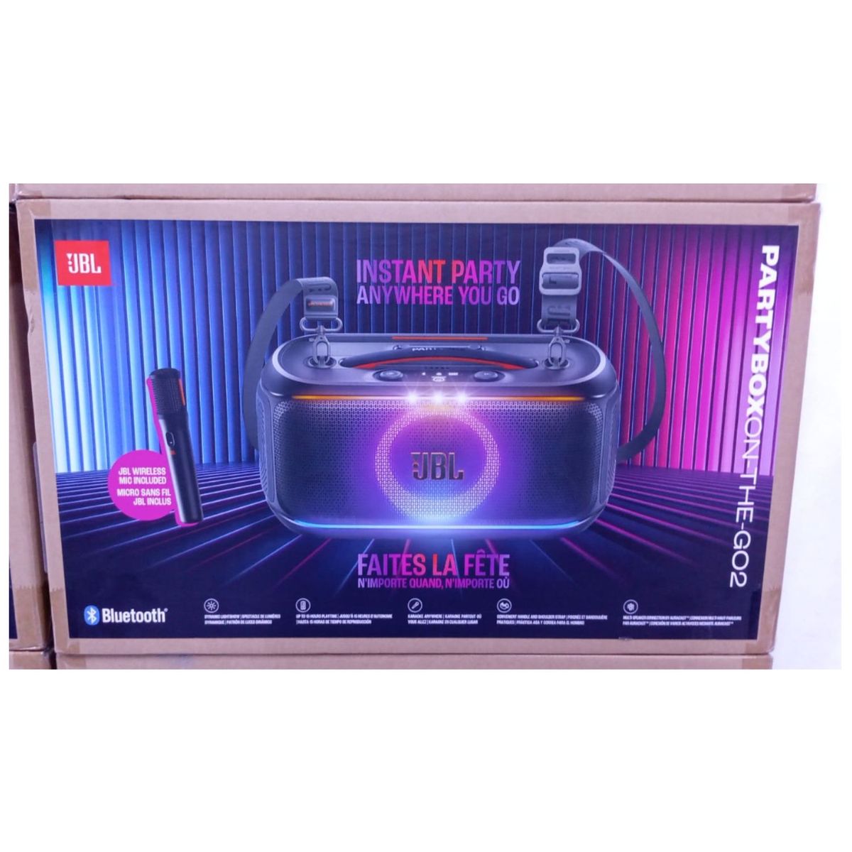 JBL - Parlante Bluetooth JBL PartyBox On-The-Go 2 con Micrófono Inalámbrico para Karaoke y Fiestas