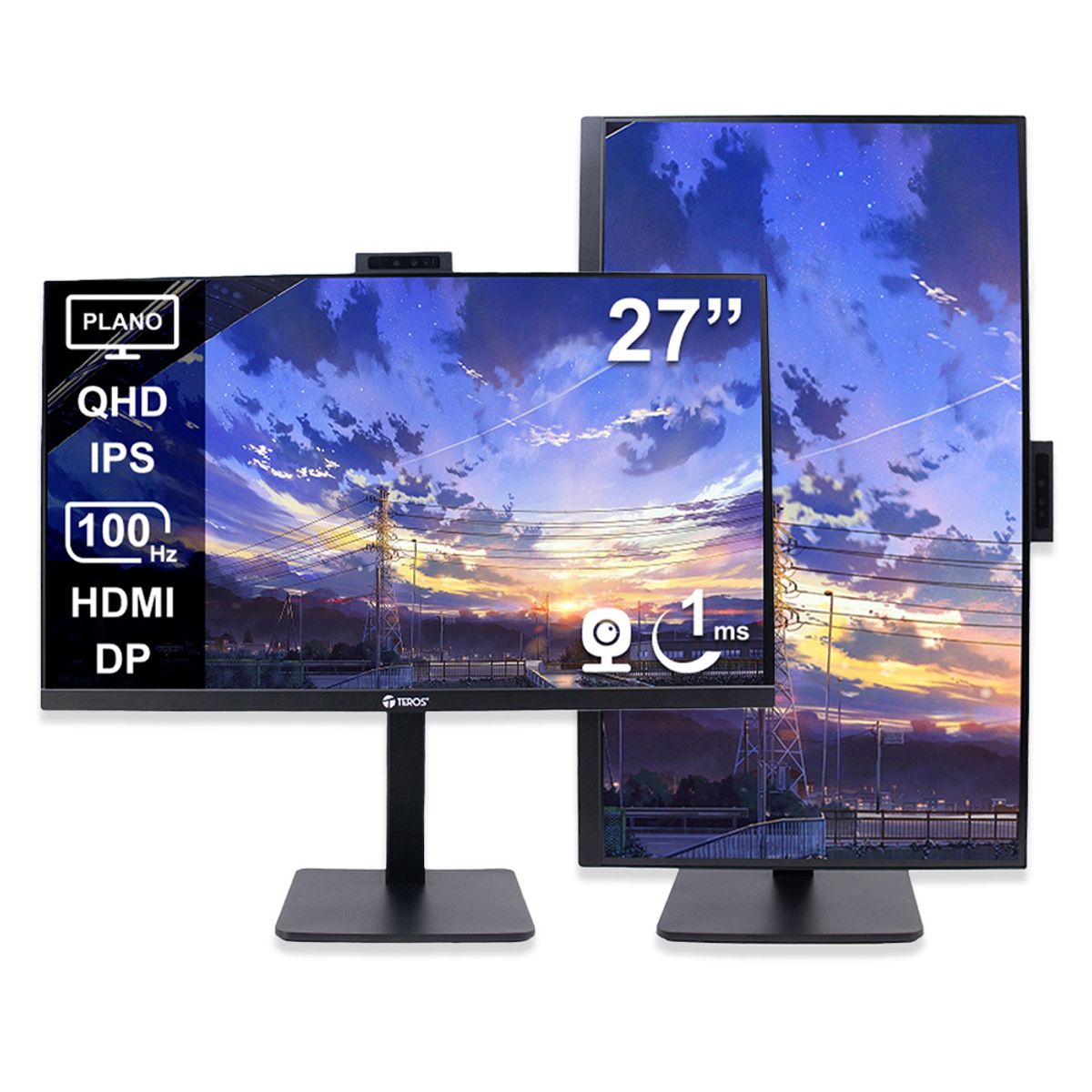 Teros - Monitor Teros TE-2715CS 27 QHD 2K IPS 100Hz Webcam 5MP USB Hub HDMI DisplayPort Profesional