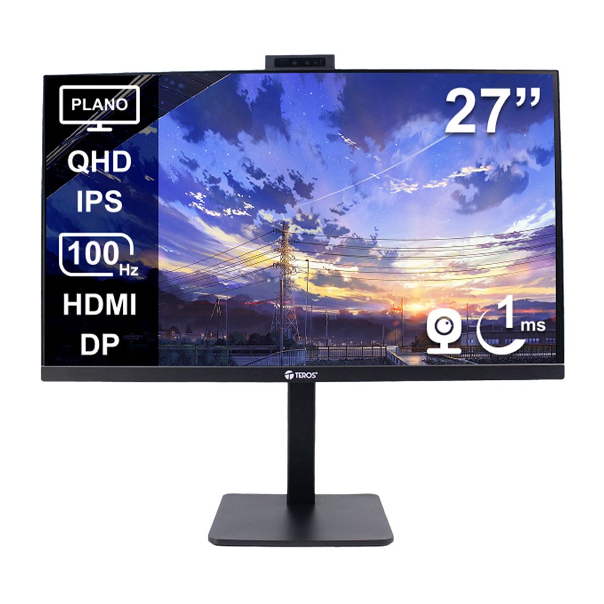 Teros - Monitor Teros TE-2715CS 27 QHD 2K IPS 100Hz Webcam 5MP USB Hub HDMI DisplayPort Profesional