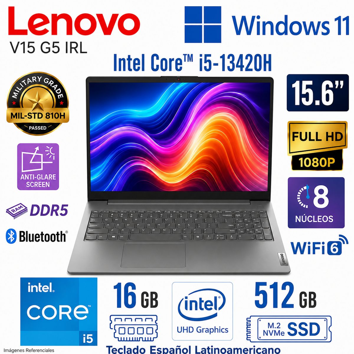 LENOVO - LAPTOP LENOVO V15 G5 IRL CORE I5-13420H 16GB 512GB SSD 15.6 FHD
