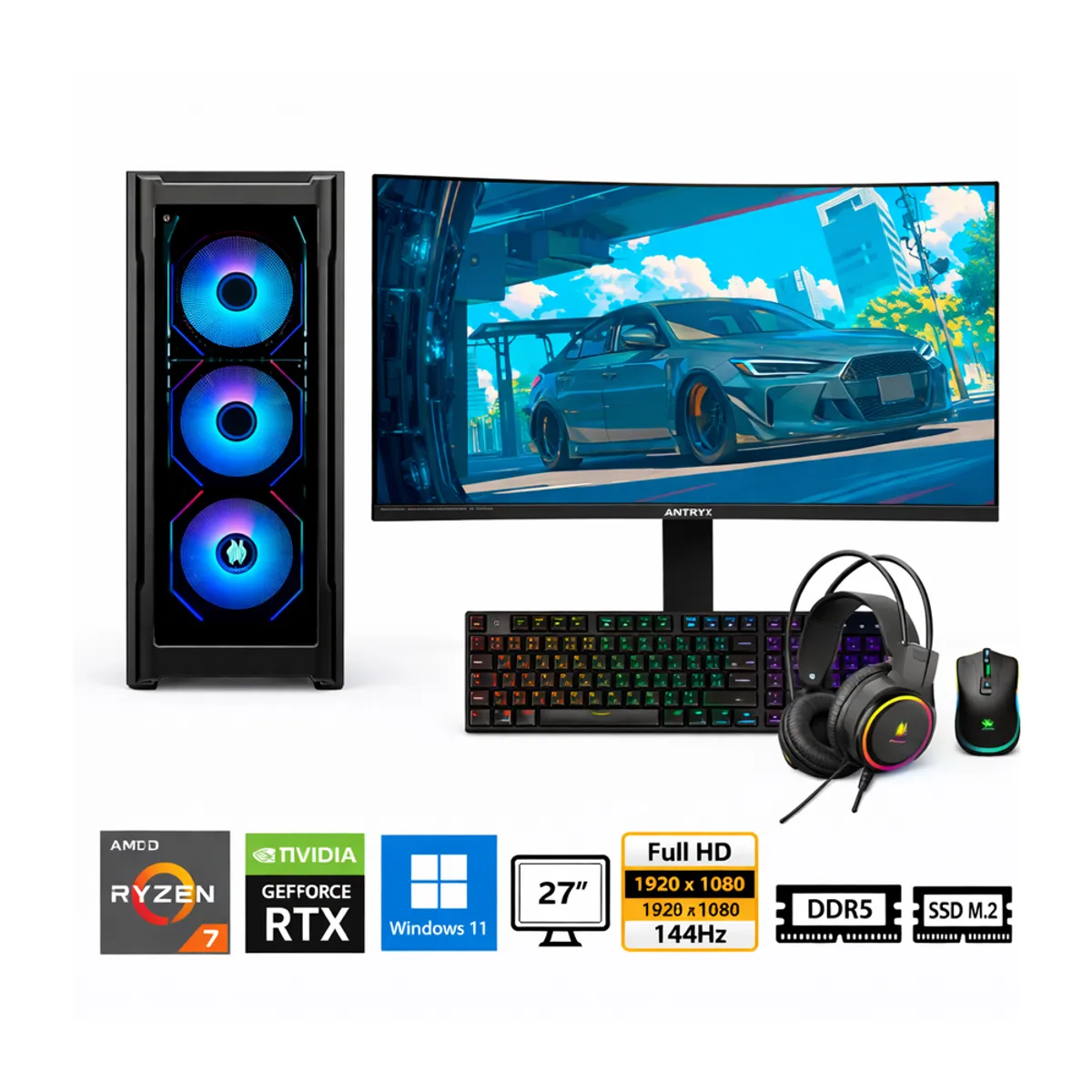GENERICO - Pc Ryxen 7 8700F Propc Rx-560 16-512-27" Geforce Rtx 3050 6Gb, W11Home