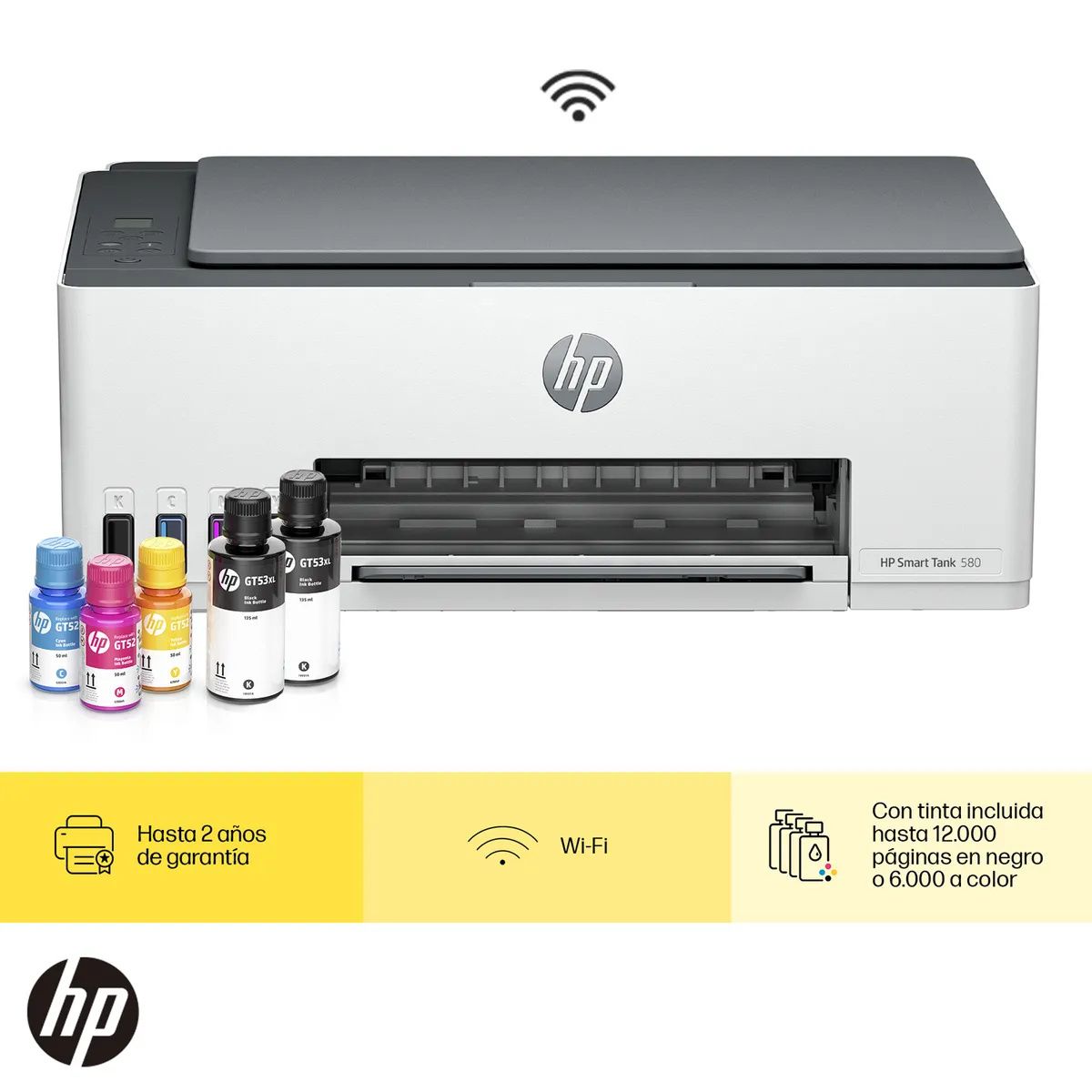 HP - Impresora Multifuncional HP Smart Tank 580 Tinta Continua Color Wi-Fi Smart App Escáner