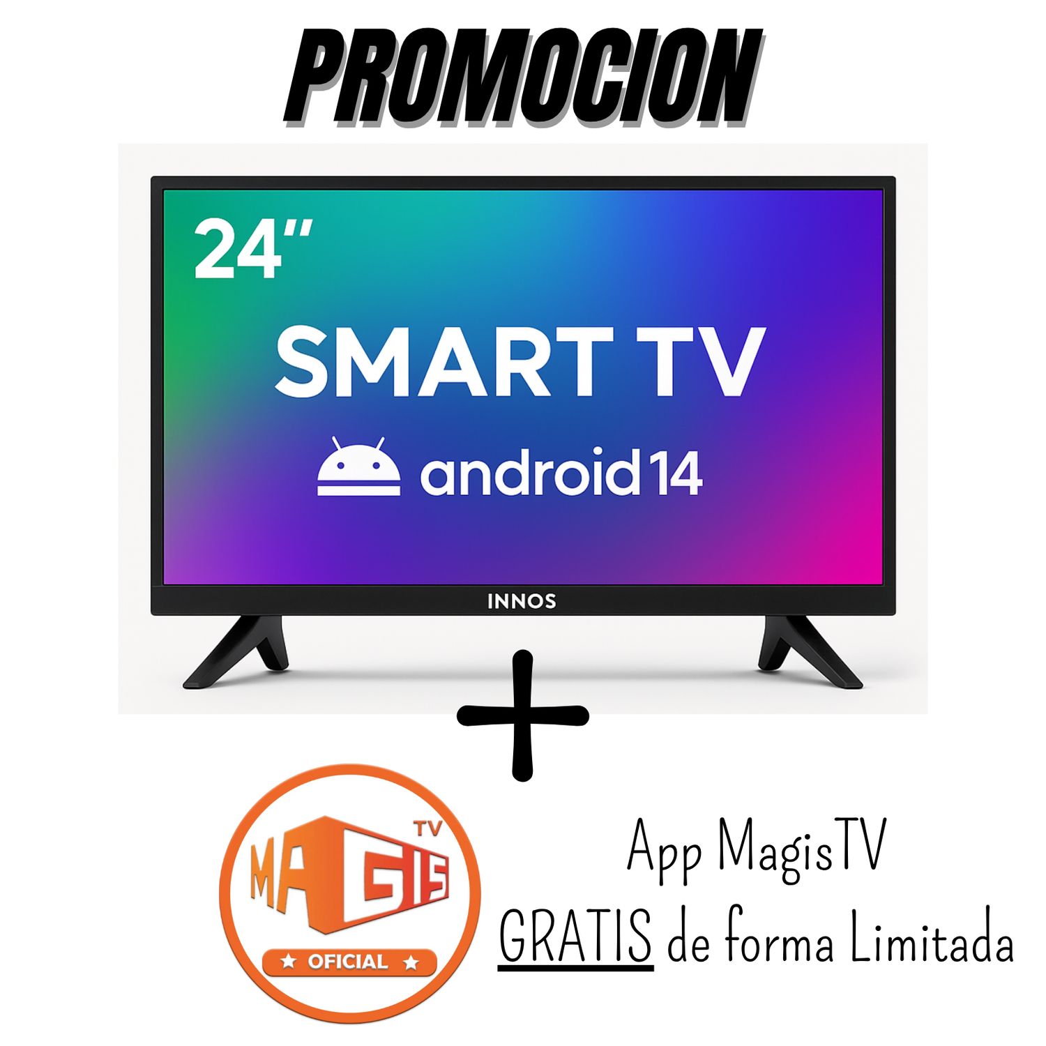 Televisor INNOS 24 Pulgadas HD Smart TV Android 14 1gb8gb S2402KU + X*U*P*E*R Ilimitado (2026)
