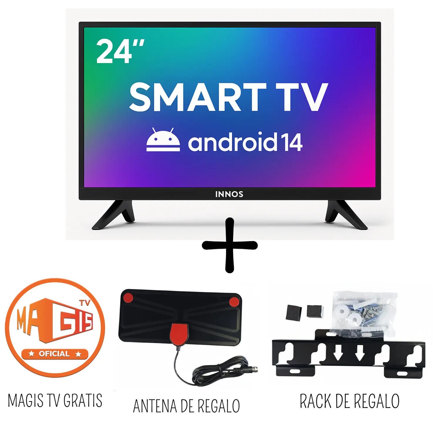 Televisor Innos 24 Pulgadas HD Smart TV Android 14 S2402KU + X*U*P*E*R ilimitado + 2 regalos (2026)