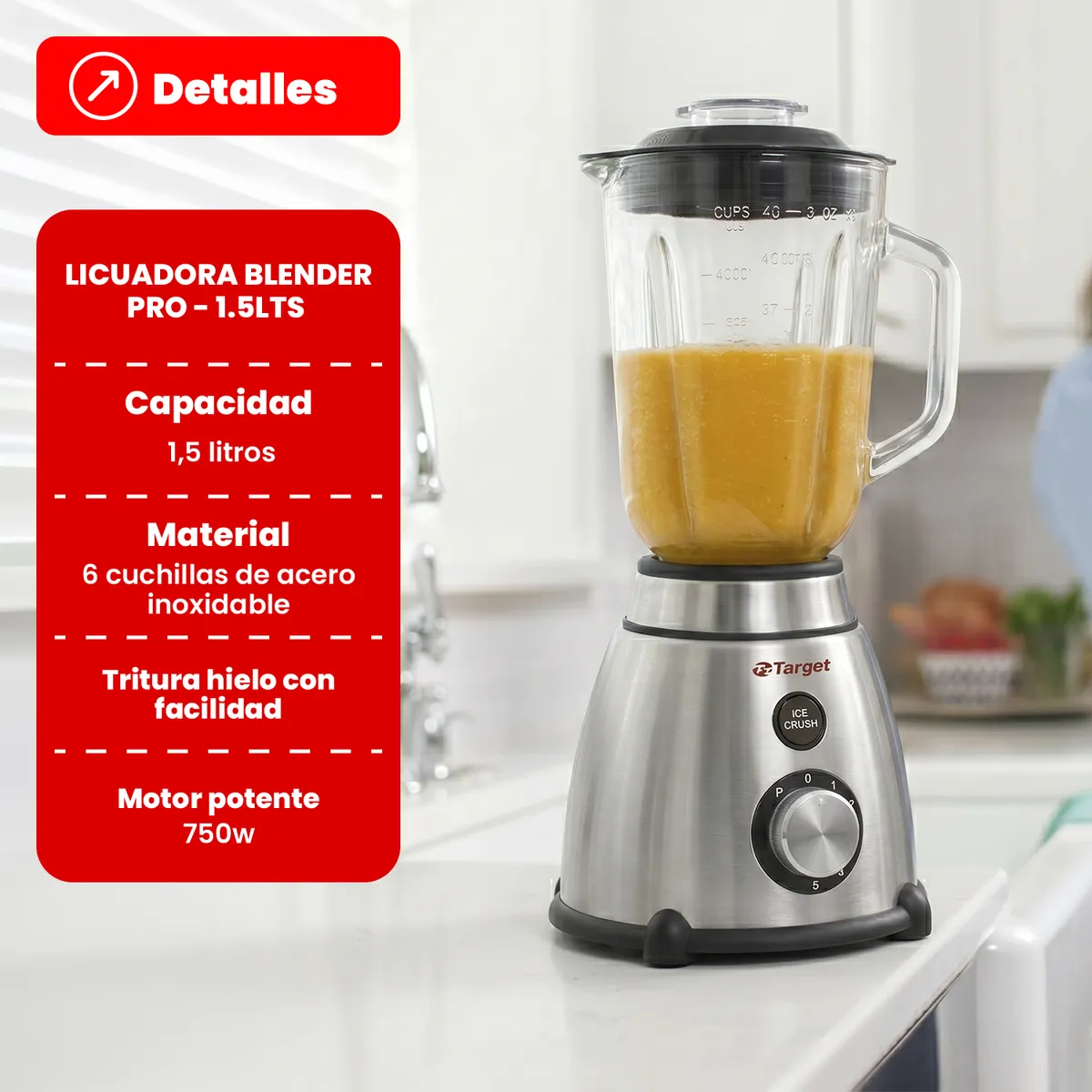 GENERICO - Licuadora Blender Pro - 1.5lt Jarro De Vidrio 750w - Gris