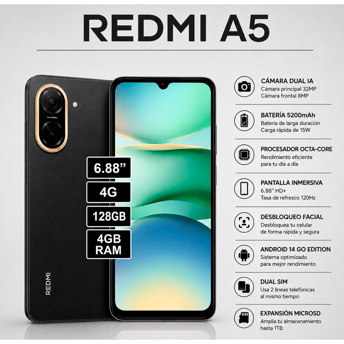 REDMI - CELULAR REDMI A5 4GB 128GB NEGRO
