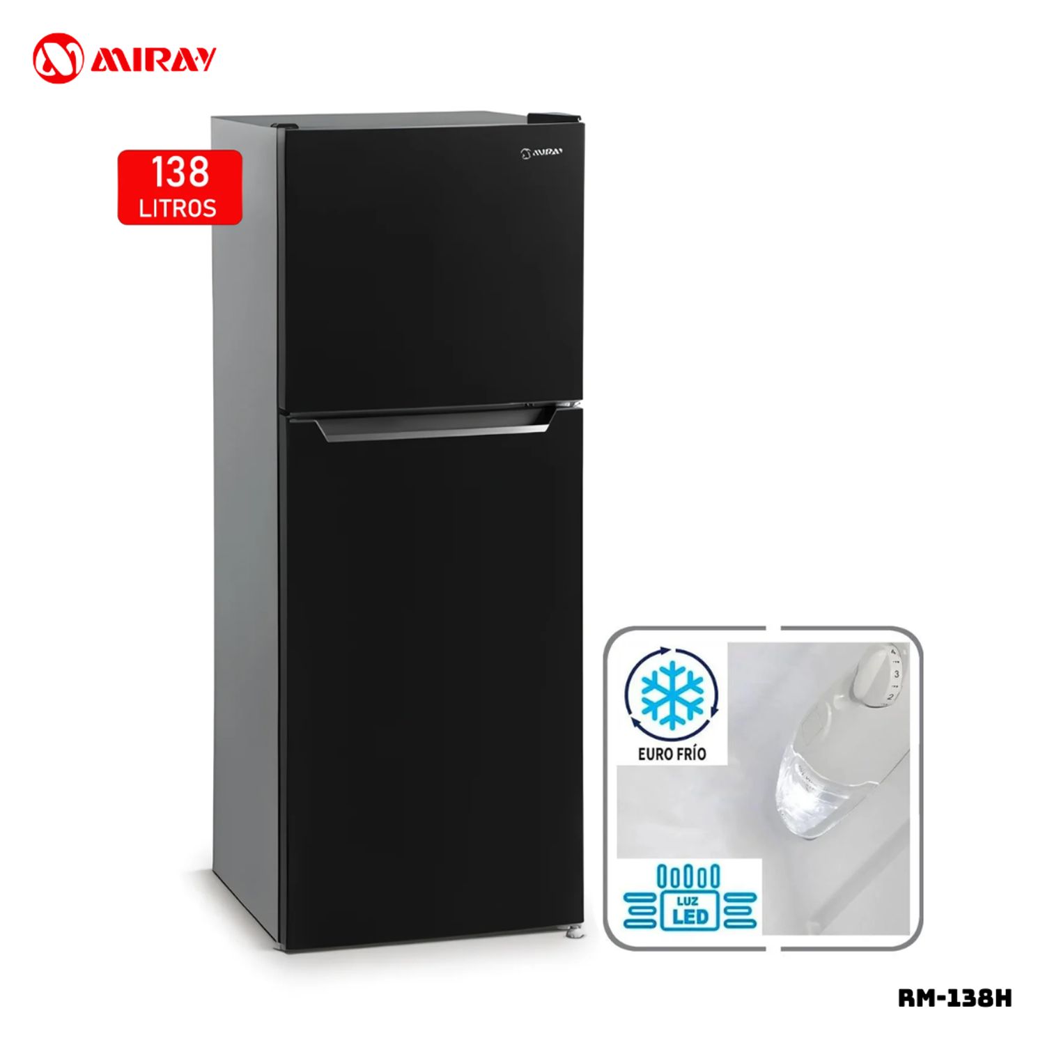 REFRIGERADORA MIRAY EUROFRIO 135 L TOP FREEZER NEGRO - RM-138HD