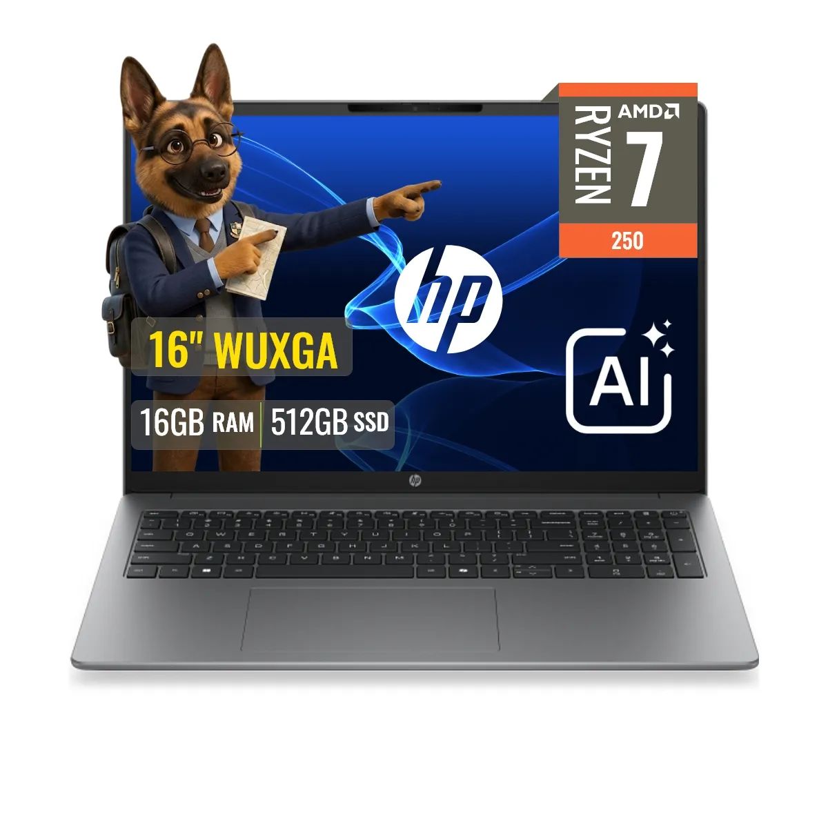 HP - Laptop HP 200 G2a AMD Ryzen 7 250 16GB DDR5 512GB SSD Con IA 16 WUXGA FreeDOS