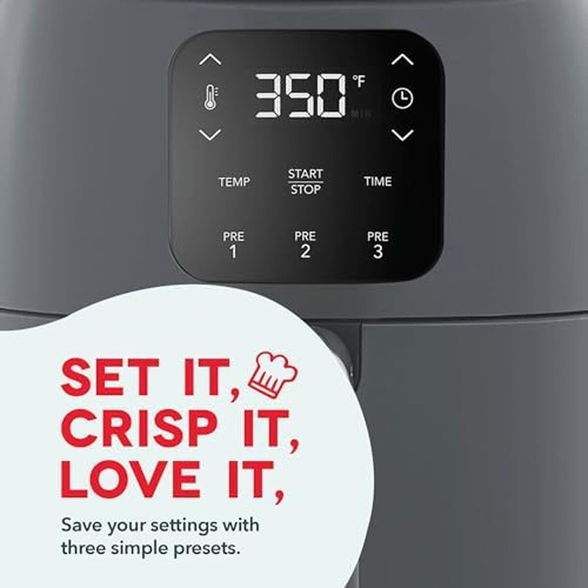 DASH - Freidora de Aire Dash TastiCrisp Digital 2.6L 1000W Gris