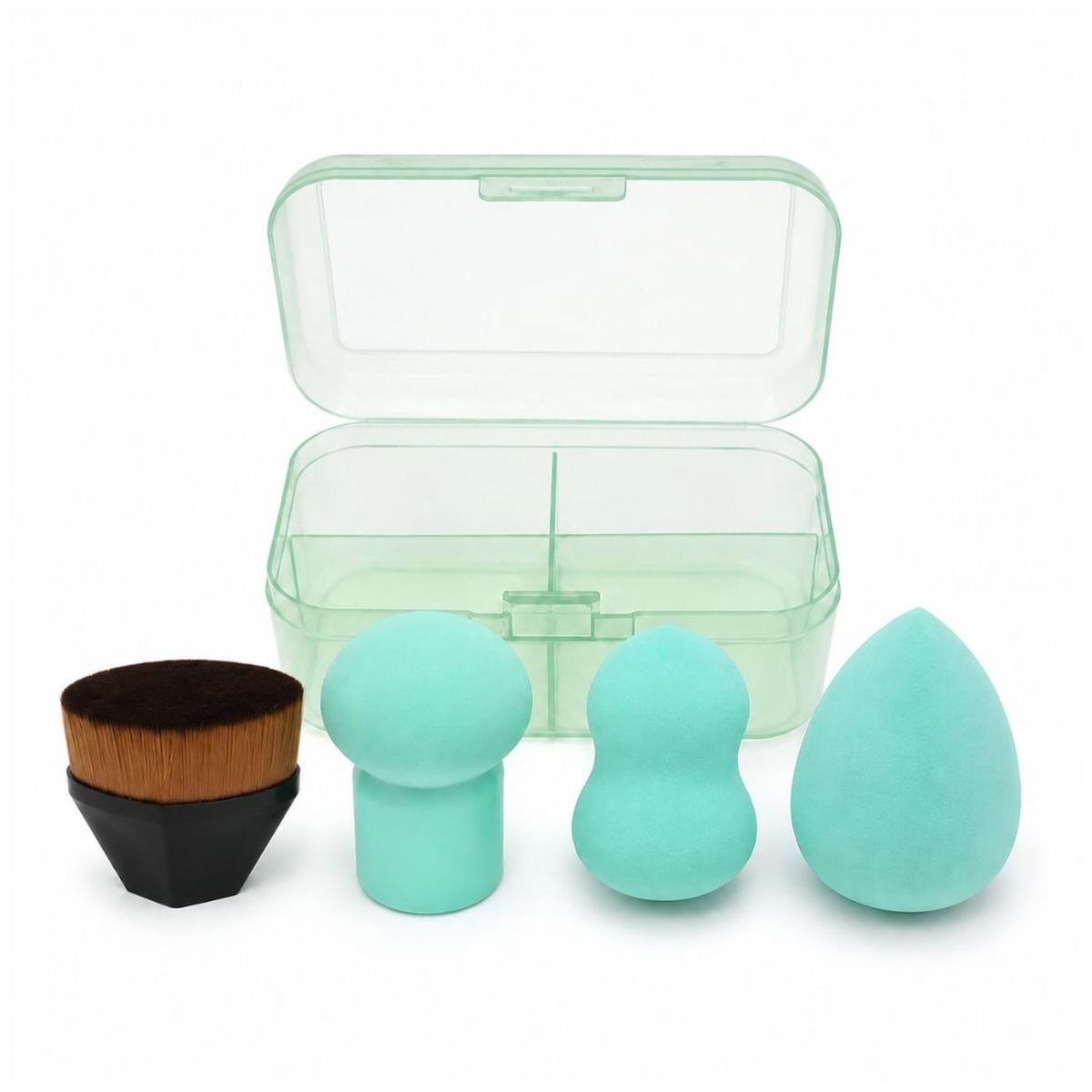 GENERICO - Set x4 Esponjas de Maquillaje con Brocha con Estuche Organizador Portátil