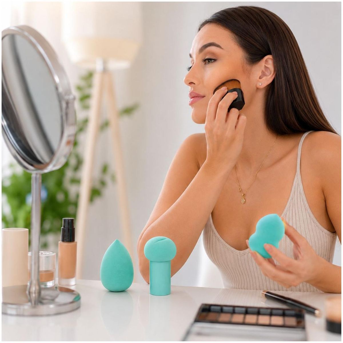 GENERICO - Set x4 Esponjas de Maquillaje con Brocha con Estuche Organizador Portátil