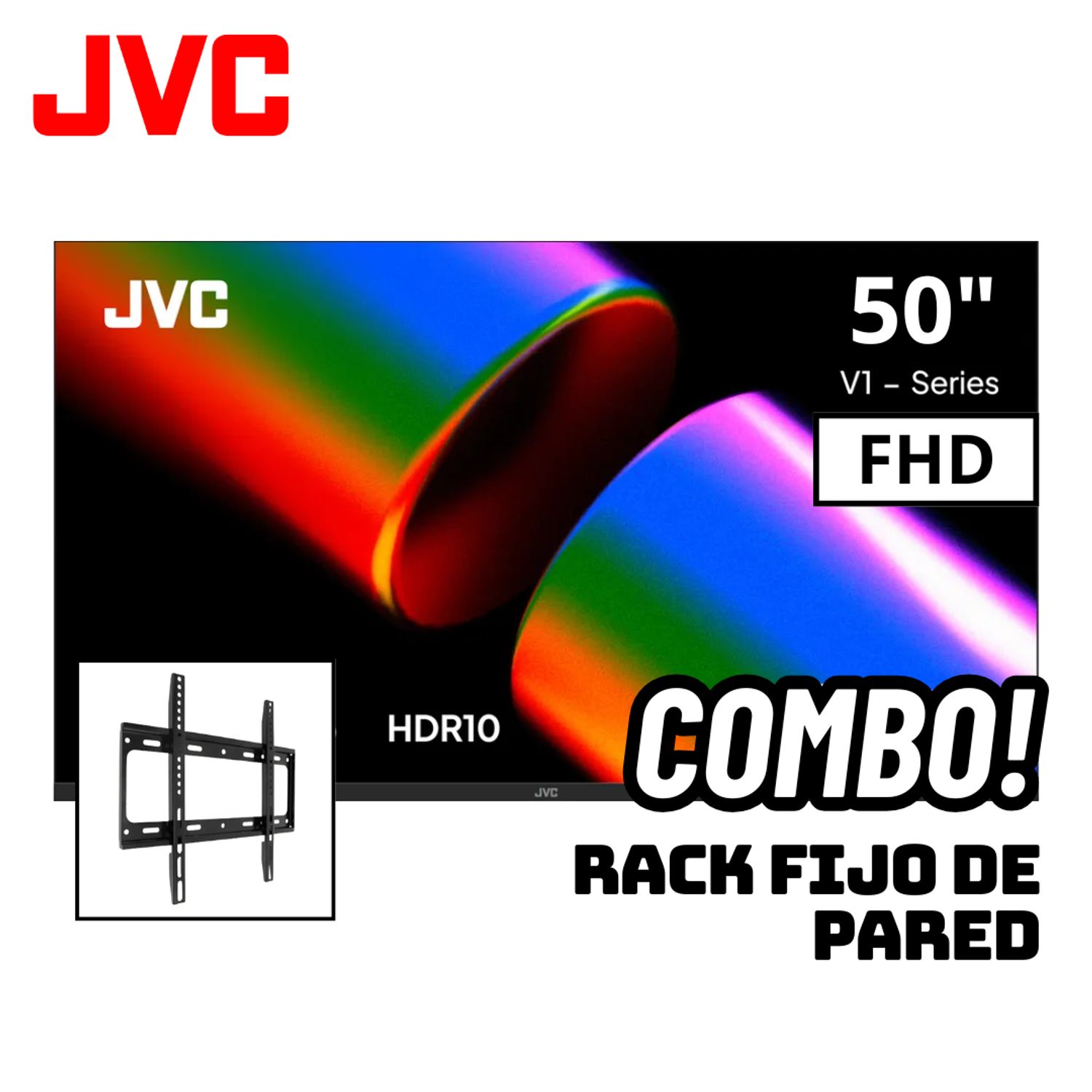 TELEVISOR JVC 50 QLED SMART TV GOOGLE TV FHD - LT-50KM4584 + RACK FIJO