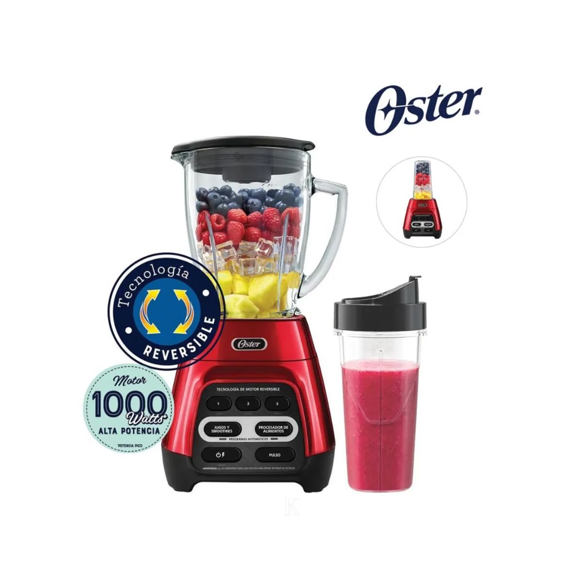 Licuadora Reversible Oster BLSTPYG1310RBG con vaso Blend N Go, marca OSTER - Foto Principal