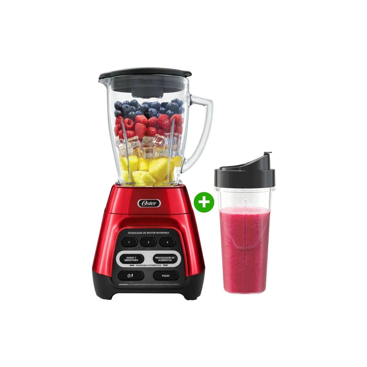 Licuadora Reversible Oster BLSTPYG1310RBG con vaso Blend N Go, marca OSTER - Foto Principal