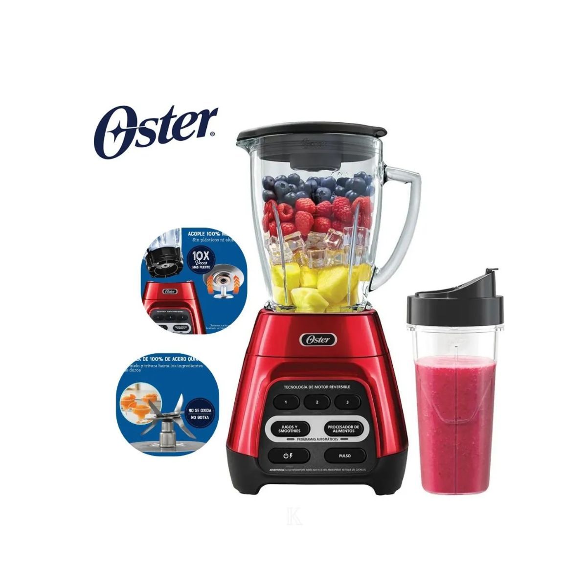 Licuadora Reversible Oster BLSTPYG1310RBG con vaso Blend N Go, marca OSTER - Foto 2