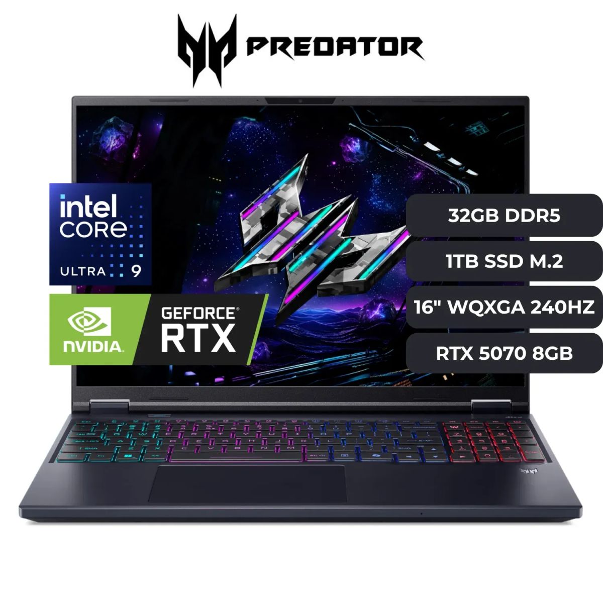 ACER - Laptop Acer Predator Helios Neo 16 Core Ultra 9 275HX, RTX 5070 8GB, 32GB RAM, 1TB SSD M2, Win11