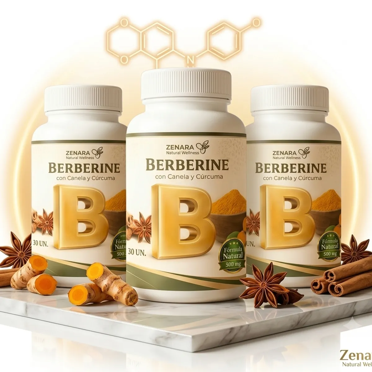 GENERICO - 3 x Berberina Berberine con Canela y Curcuma - Equilibrio de la Glucosa y Prevencion de la Diabetes
