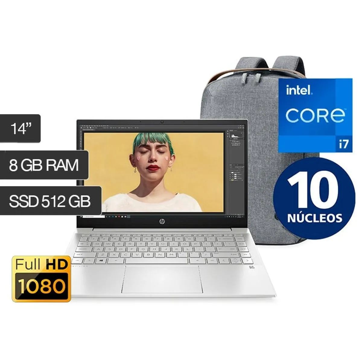 HP - Laptop HP Pavilion 14-dv2007la  Intel Core i7-1255U 8GB RAM DISCO 512GB 14 FHD WINDOWS 11+ MOCHILA