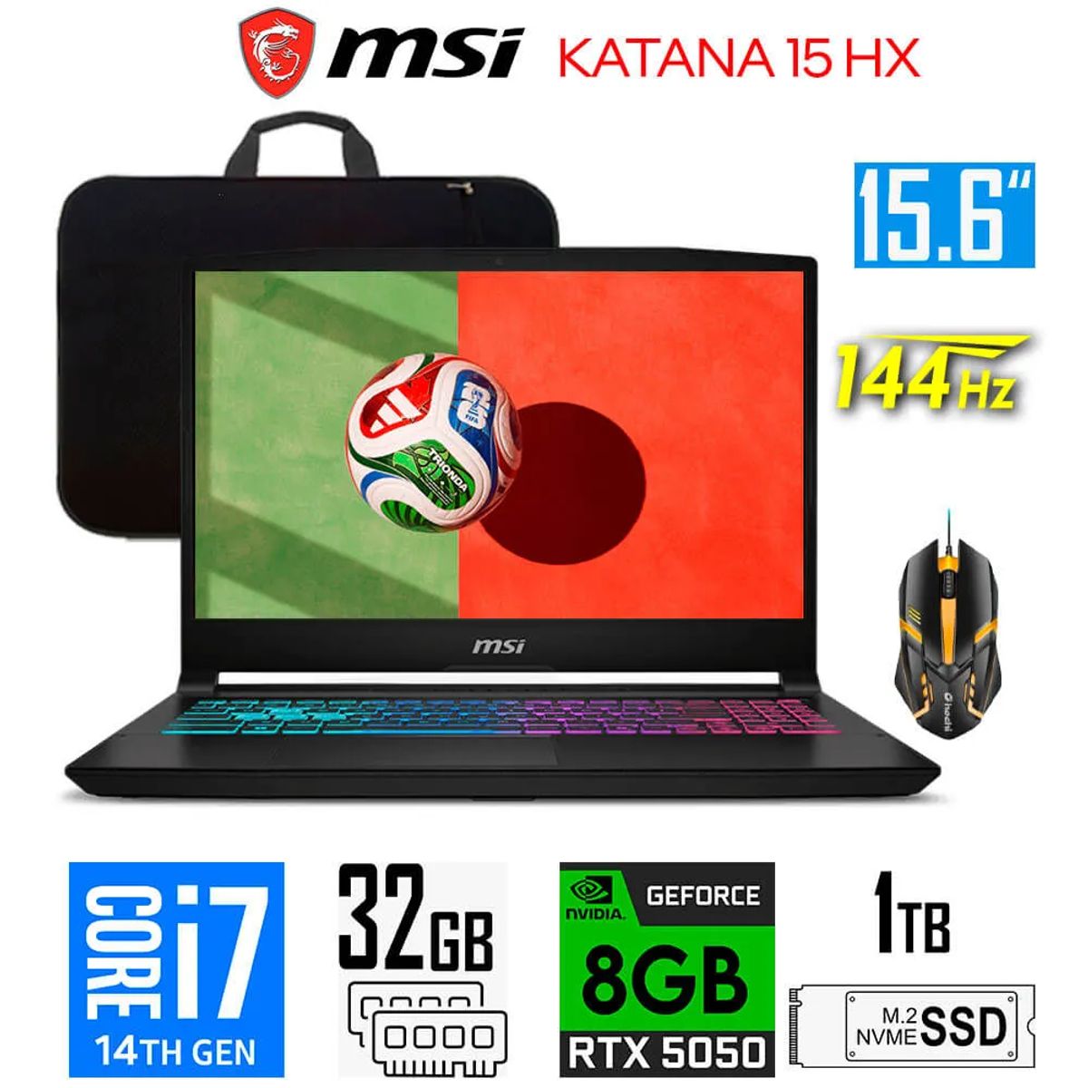 Msi - Laptop gamer MSI Katana 15 HX Core i7-14650HX Nvidia 8gb RTX5050 Ram 32gb 1tb Ssd 15.6″ FHD 144Hz.